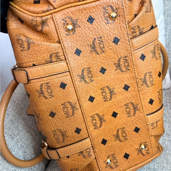 MCM Cognac Leather Satchel with Logo Details - Picture 5 of 11